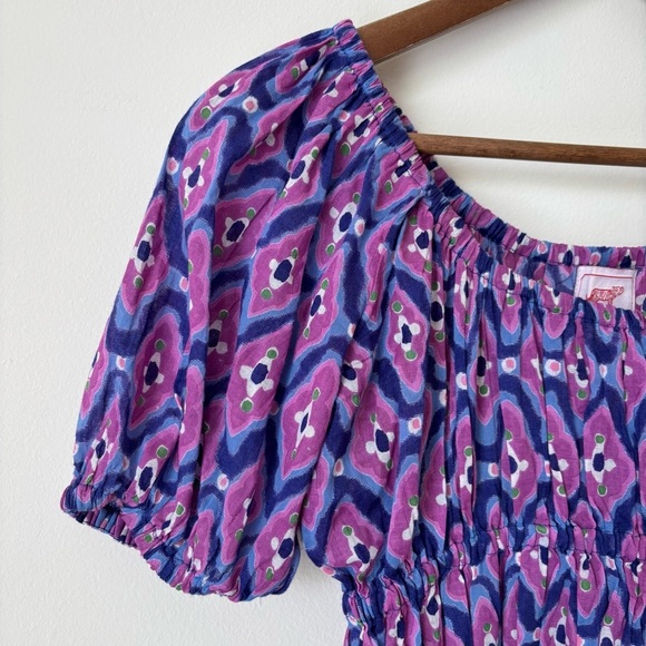 Banjanan Halo Cropped Smocked Puff Sleeve Top XS Surreal Dream Granada - Picture 3 of 8